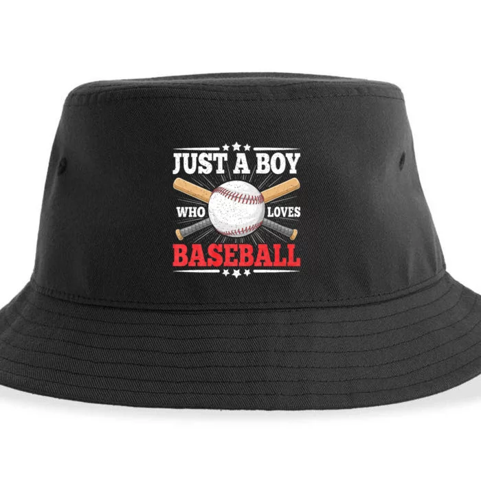 Just A Boy Who Loves Baseball Funny Baseball Player Sustainable Bucket Hat