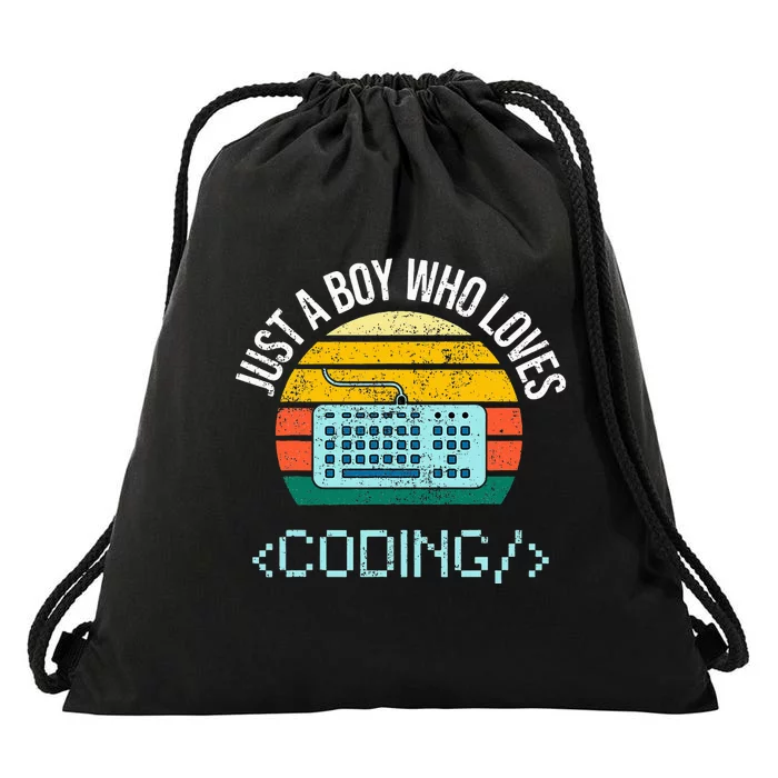 Just A Boy Who Loves Coding Computer Drawstring Bag