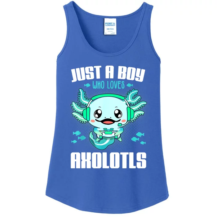 Just A Boy Who Loves Axolotls Funny Axolotl Gamer Kids Boys Ladies Essential Tank