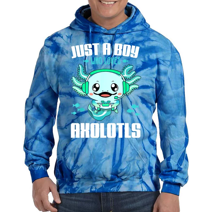 Just A Boy Who Loves Axolotls Funny Axolotl Gamer Kids Boys Tie Dye Hoodie