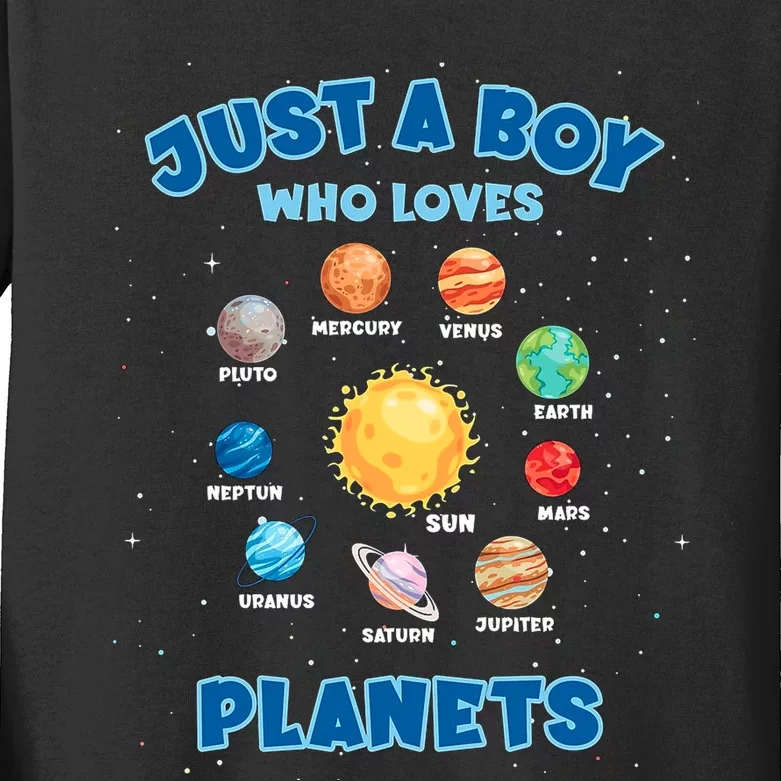 Just A Boy Who Loves Planets Solar System Space Science Gift Kids Long Sleeve Shirt