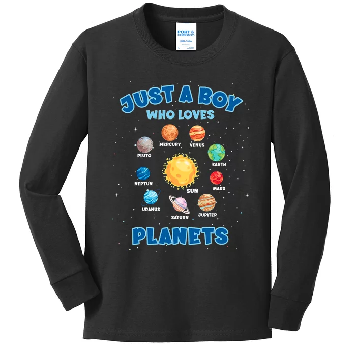 Just A Boy Who Loves Planets Solar System Space Science Gift Kids Long Sleeve Shirt