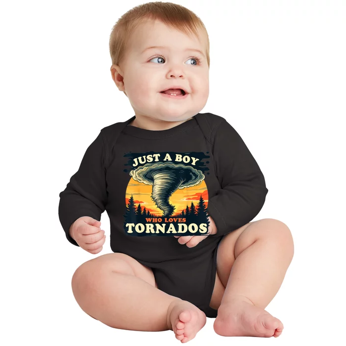 Just A Boy Who Loves Tornados Meteorology Storm Chaser Baby Long Sleeve Bodysuit