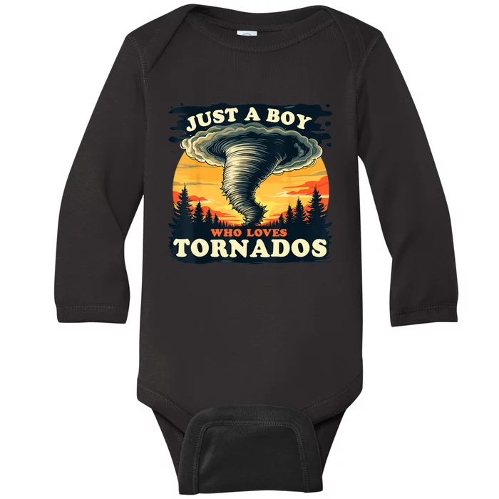 Just A Boy Who Loves Tornados Meteorology Storm Chaser Baby Long Sleeve Bodysuit