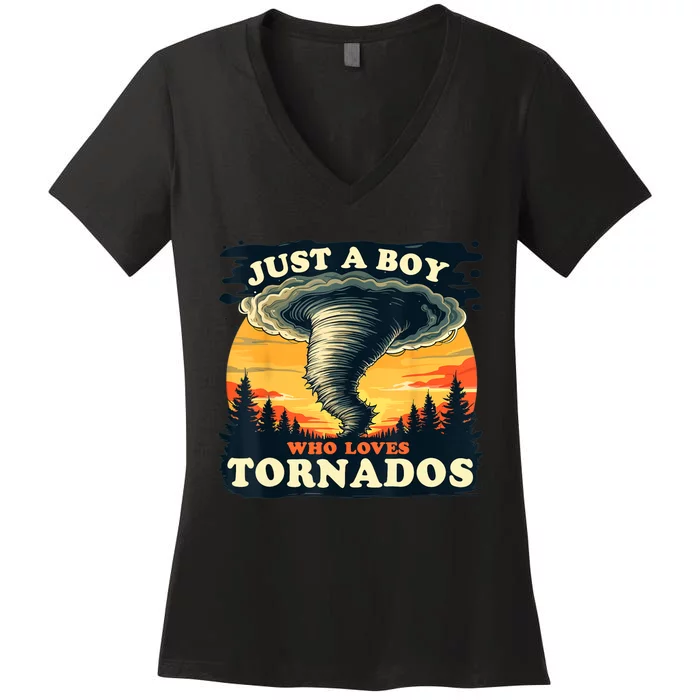 Just A Boy Who Loves Tornados Meteorology Storm Chaser Women's V-Neck T-Shirt