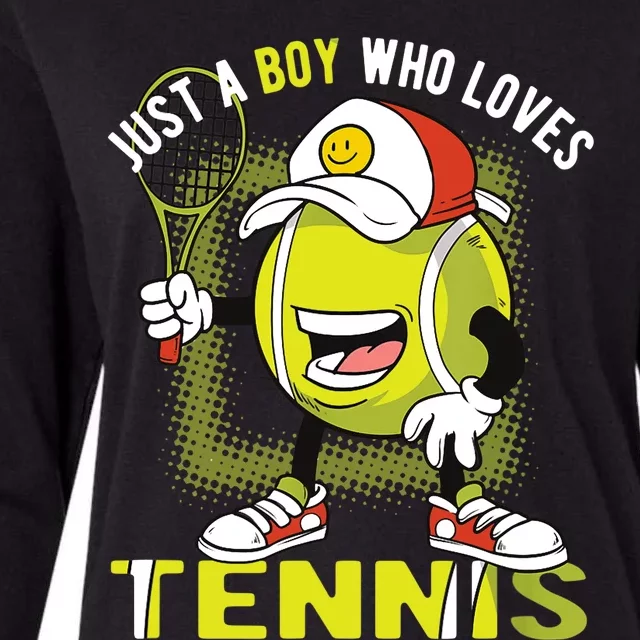 Just A Boy Who Loves Tennis Womens Cotton Relaxed Long Sleeve T-Shirt