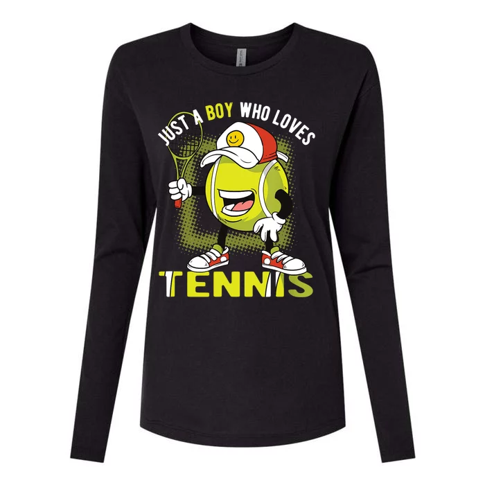 Just A Boy Who Loves Tennis Womens Cotton Relaxed Long Sleeve T-Shirt