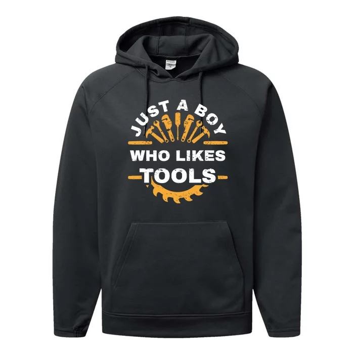 Just A Boy Who Likes Tools Performance Fleece Hoodie