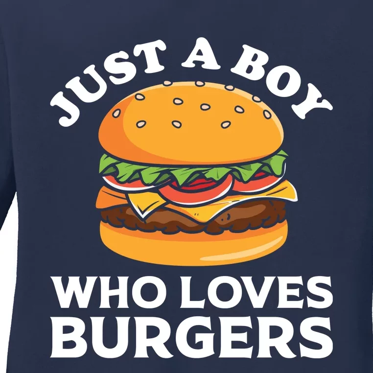 Just A Boy Who Loves Burger Cool Burger Gift Burger Boy Graphic Plus Size Shirt Ladies Long Sleeve Shirt