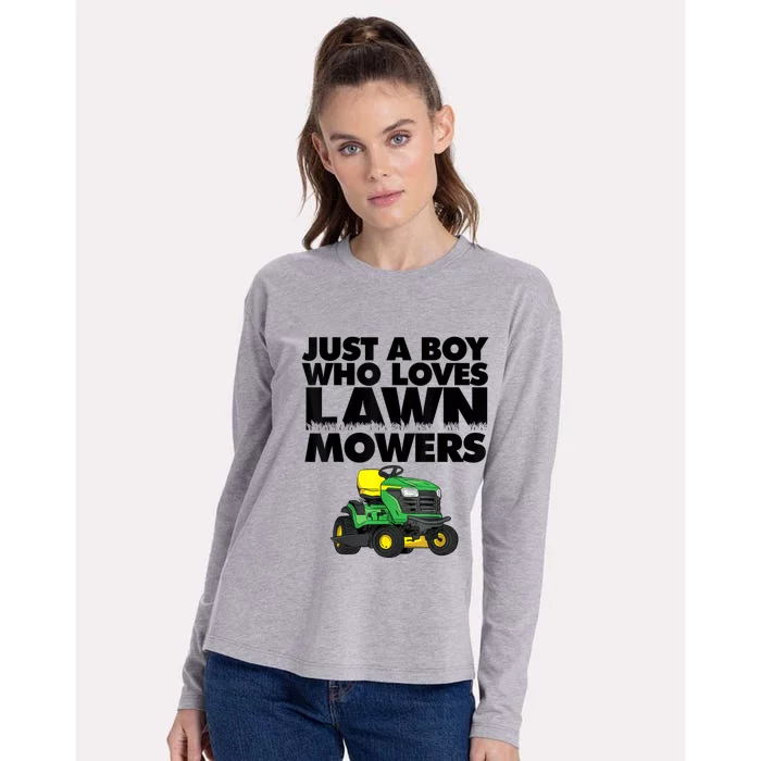 Just A Boy Who Loves Lawn Mowers Womens Cotton Relaxed Long Sleeve T-Shirt