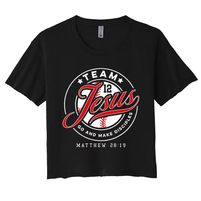 Jesus And Baseball Team Jesus Christian Matthew 2819 Verse Women's Crop Top Tee