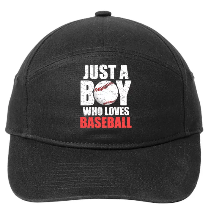 Just A Boy Who Loves Baseball Batter Catcher Pitcher Boy 7-Panel Snapback Hat