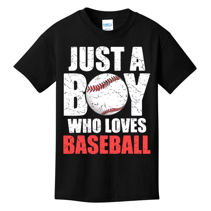 Just A Boy Who Loves Baseball Batter Catcher Pitcher Boy Kids T-Shirt