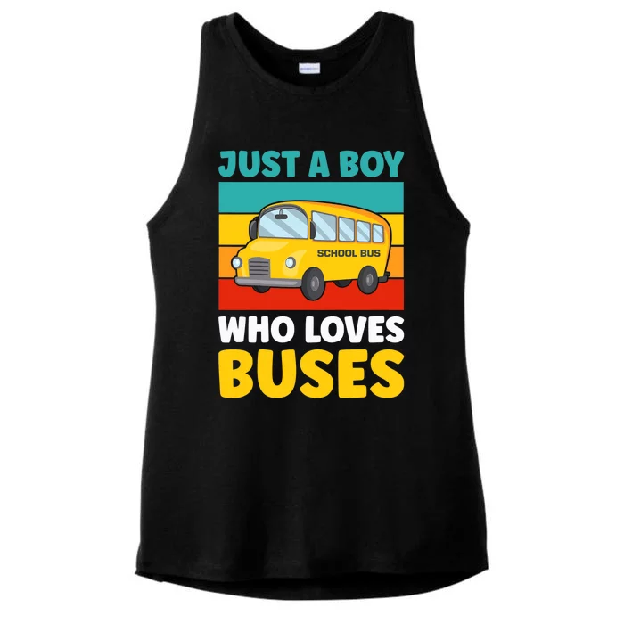 Just a Boy who loves Buses School Bus Ladies Tri-Blend Wicking Tank