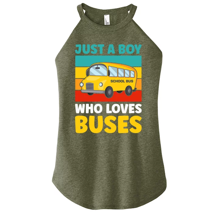 Just a Boy who loves Buses School Bus Women’s Perfect Tri Rocker Tank