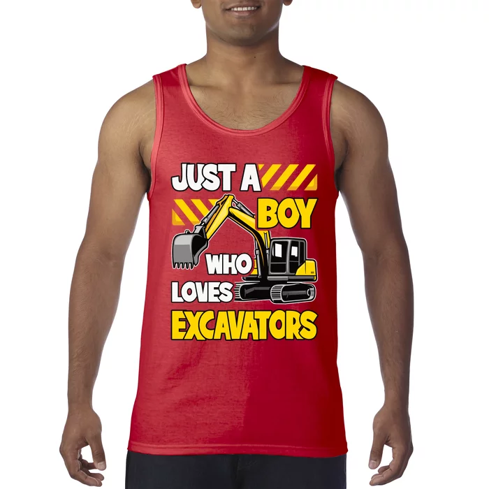 Just A Boy Who Loves Excavators Construction Vehicle Tank Top