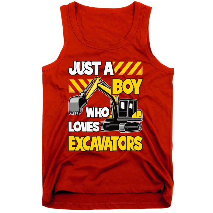 Just A Boy Who Loves Excavators Construction Vehicle Tank Top