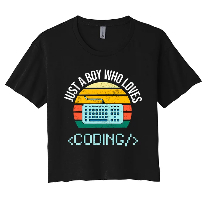 Just A Boy Who Loves Coding Computer Funny Women's Crop Top Tee