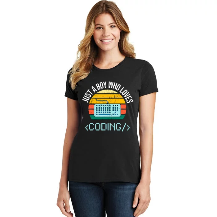 Just A Boy Who Loves Coding Computer Funny Women's T-Shirt