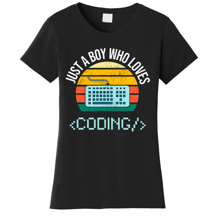 Just A Boy Who Loves Coding Computer Funny Women's T-Shirt