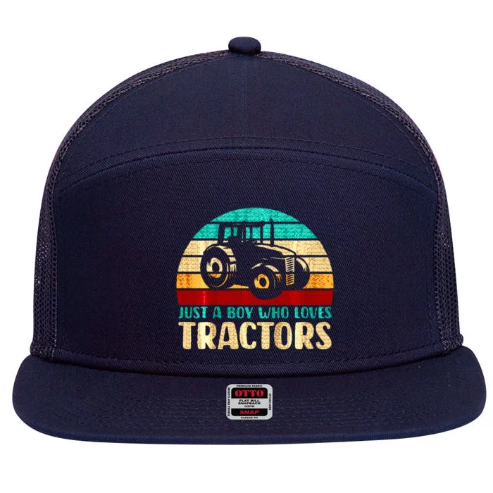 Just A Boy Who Loves Tractors 7 Panel Mesh Trucker Snapback Hat