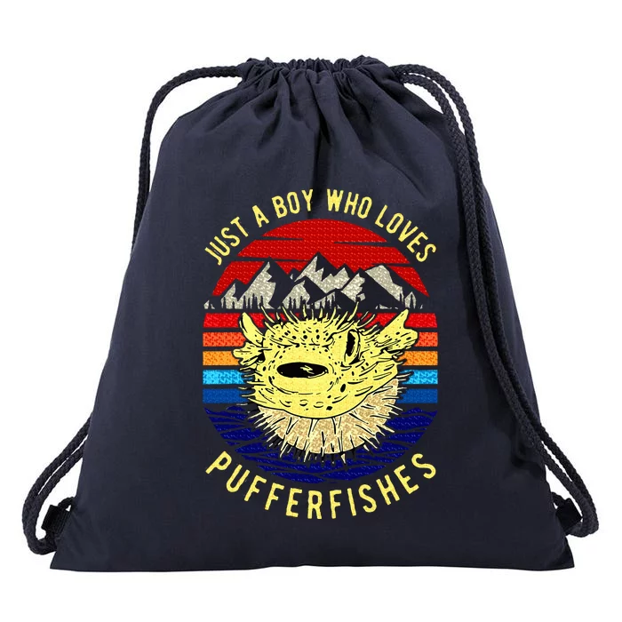 Just A Boy Who Loves Pufferfishes Drawstring Bag