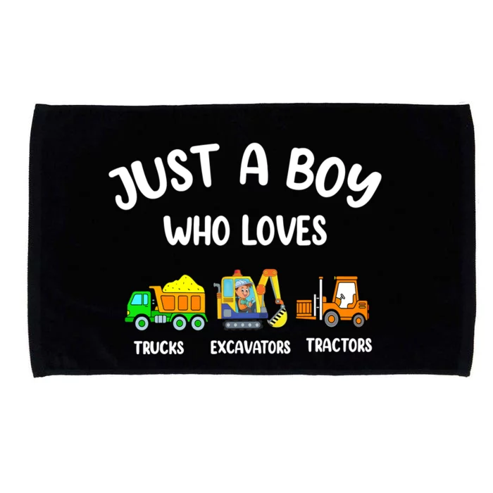 Just A Boy Who Loves Trucks Excavators Tractors Microfiber Hand Towel