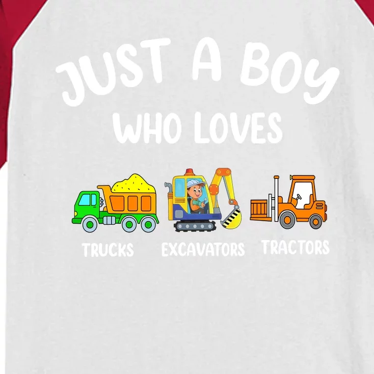 Just A Boy Who Loves Trucks Excavators Tractors Kids Colorblock Raglan Jersey