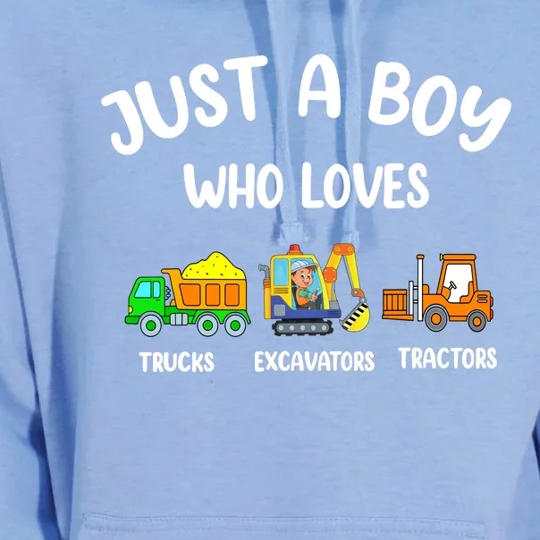 Just A Boy Who Loves Trucks Excavators Tractors Unisex Surf Hoodie