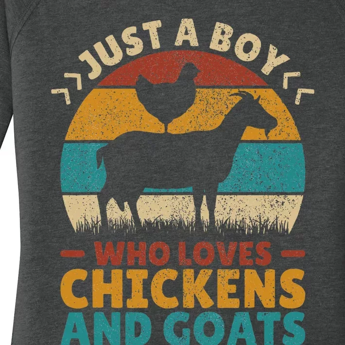 Just A Boy Who Loves Chickens Goats Farm Animal Lover Farmer Women's Perfect Tri Tunic Long Sleeve Shirt