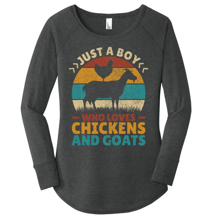 Just A Boy Who Loves Chickens Goats Farm Animal Lover Farmer Women's Perfect Tri Tunic Long Sleeve Shirt