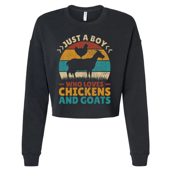 Just A Boy Who Loves Chickens Goats Farm Animal Lover Farmer Cropped Pullover Crew