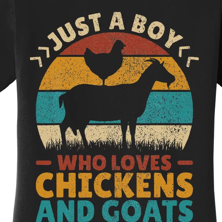 Just A Boy Who Loves Chickens Goats Farm Animal Lover Farmer Women's T-Shirt