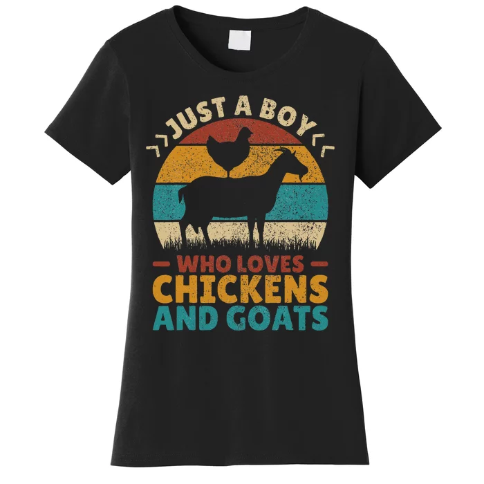 Just A Boy Who Loves Chickens Goats Farm Animal Lover Farmer Women's T-Shirt