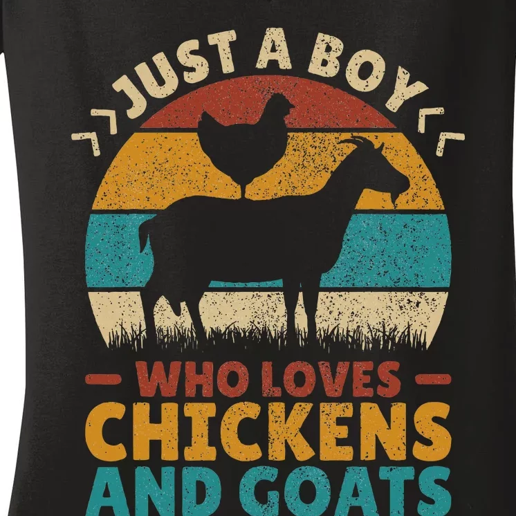 Just A Boy Who Loves Chickens Goats Farm Animal Lover Farmer Women's V-Neck T-Shirt