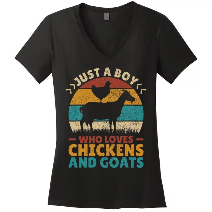 Just A Boy Who Loves Chickens Goats Farm Animal Lover Farmer Women's V-Neck T-Shirt