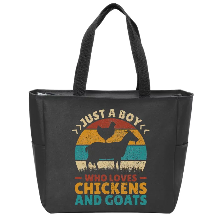 Just A Boy Who Loves Chickens Goats Farm Animal Lover Farmer Zip Tote Bag