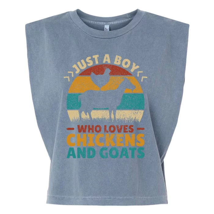 Just A Boy Who Loves Chickens Goats Farm Animal Lover Farmer Garment-Dyed Women's Muscle Tee