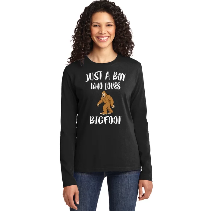 Just A Boy Who Loves Bigfoot Animal Gift Ladies Long Sleeve Shirt