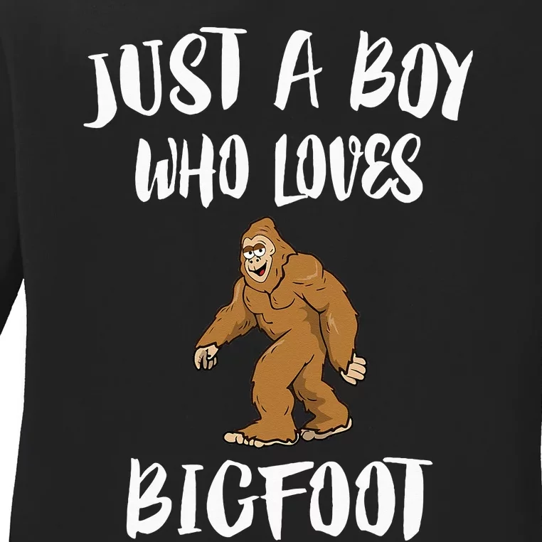 Just A Boy Who Loves Bigfoot Animal Gift Ladies Long Sleeve Shirt