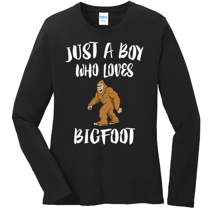 Just A Boy Who Loves Bigfoot Animal Gift Ladies Long Sleeve Shirt