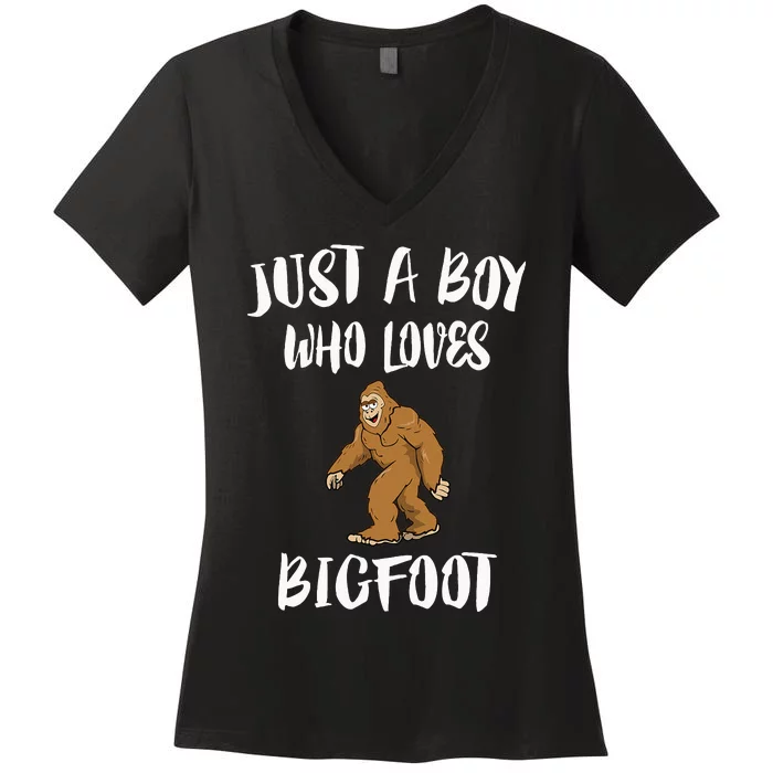 Just A Boy Who Loves Bigfoot Animal Gift Women's V-Neck T-Shirt