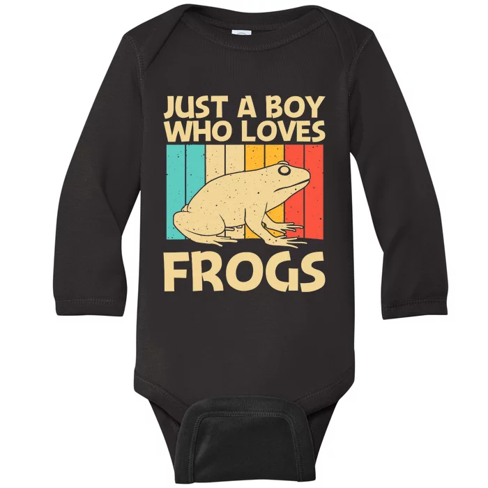 Just A Boy Who Loves Frogs Retro Vintage Baby Long Sleeve Bodysuit