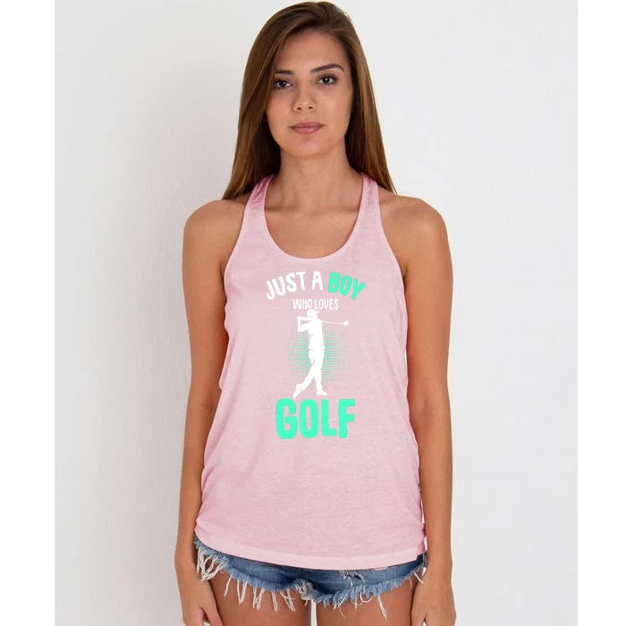 Just A Boy Who Loves Golf Club Golfer Golfing Gift Women's Knotted Racerback Tank