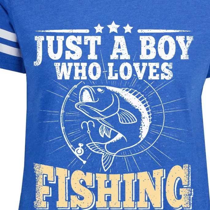 Just A Boy Who Loves Fishing Enza Ladies Jersey Football T-Shirt