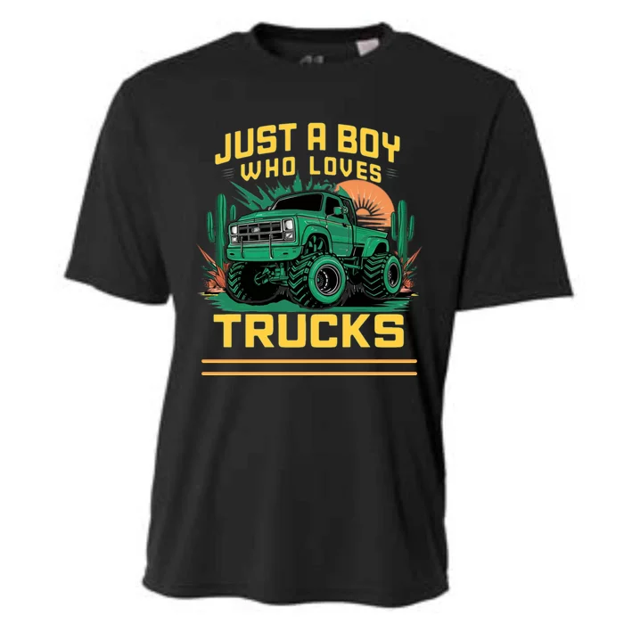 Just A Boy Who Loves Trucks Cooling Performance Crew T-Shirt