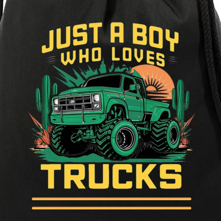 Just A Boy Who Loves Trucks Drawstring Bag