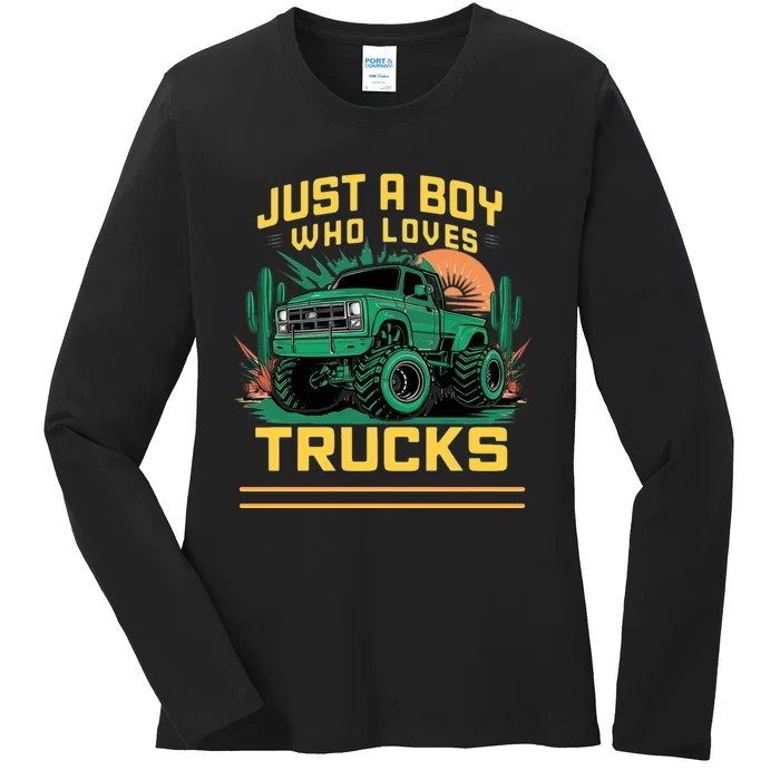 Just A Boy Who Loves Trucks Ladies Long Sleeve Shirt