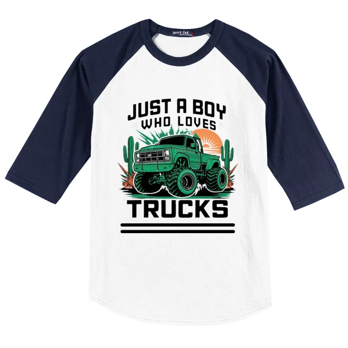 Just A Boy Who Loves Trucks Baseball Sleeve Shirt