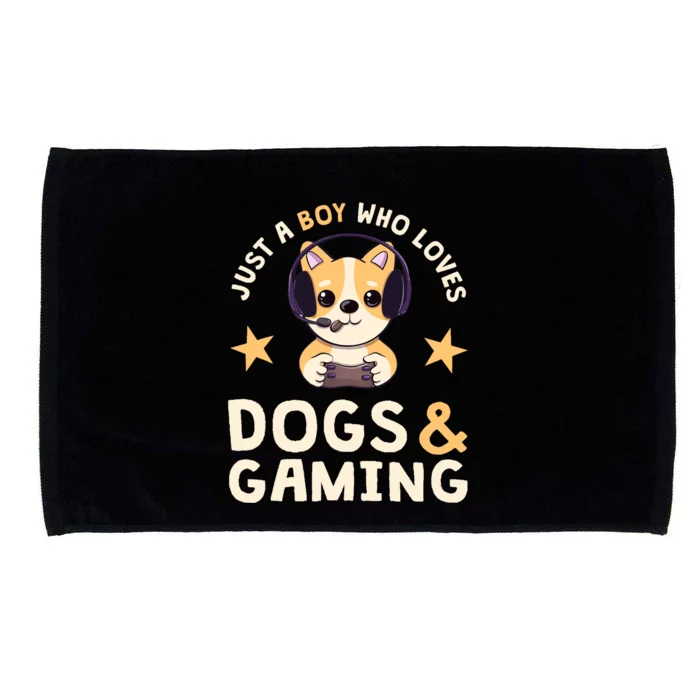 Just A Boy Who Loves Dogs And Gaming Cute Gamer Dog Microfiber Hand Towel